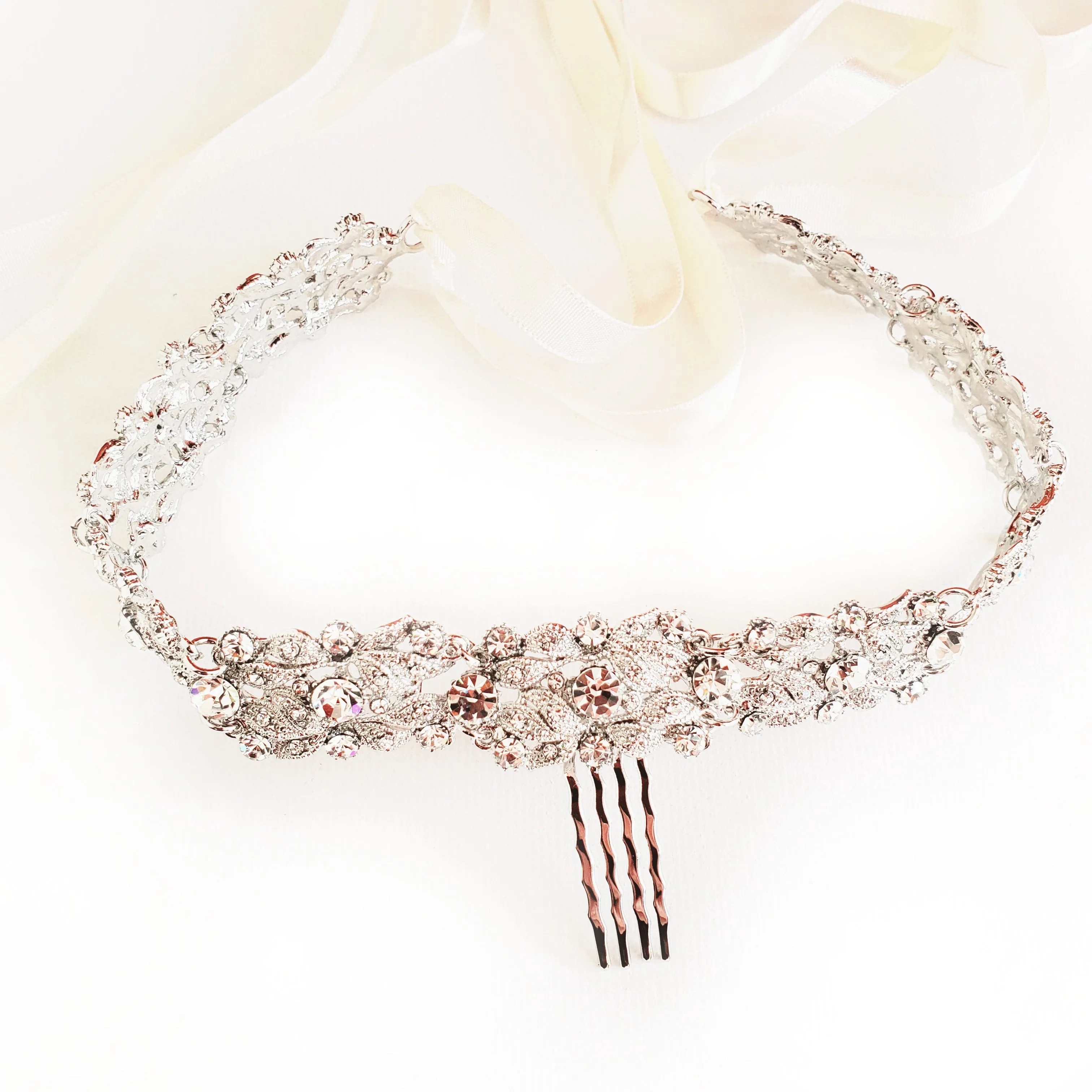 Floral Vine Bridal Headband with Comb for Wedding Updo