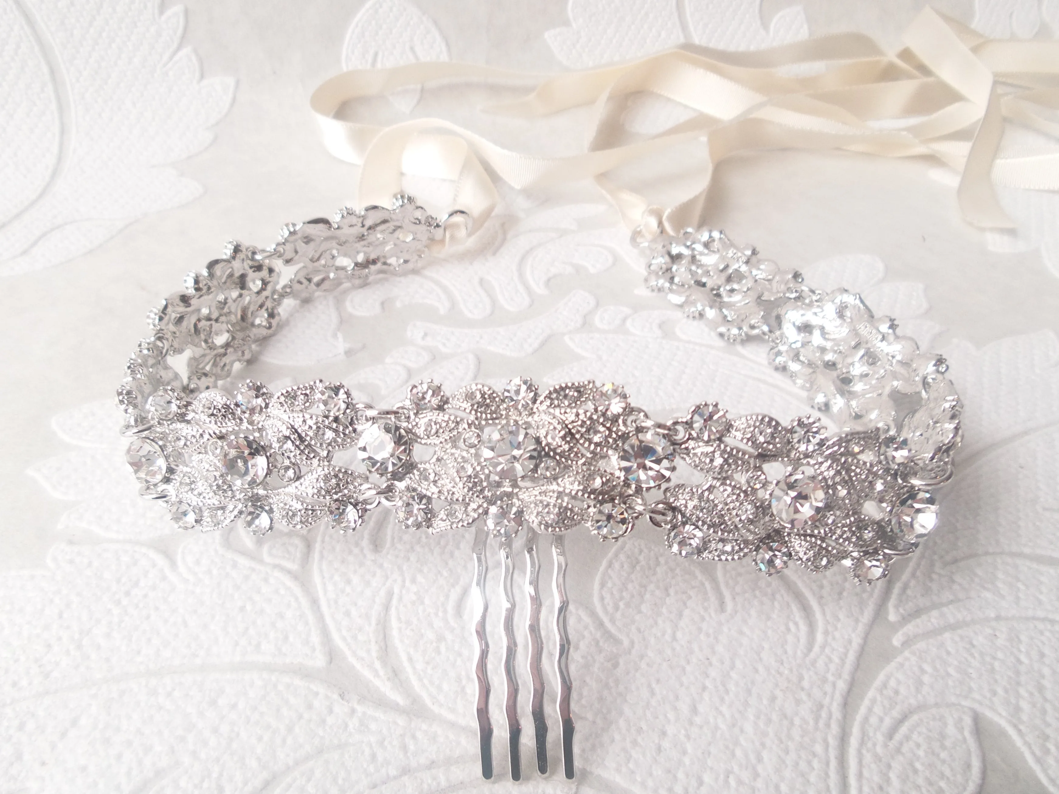Floral Vine Bridal Headband with Comb for Wedding Updo