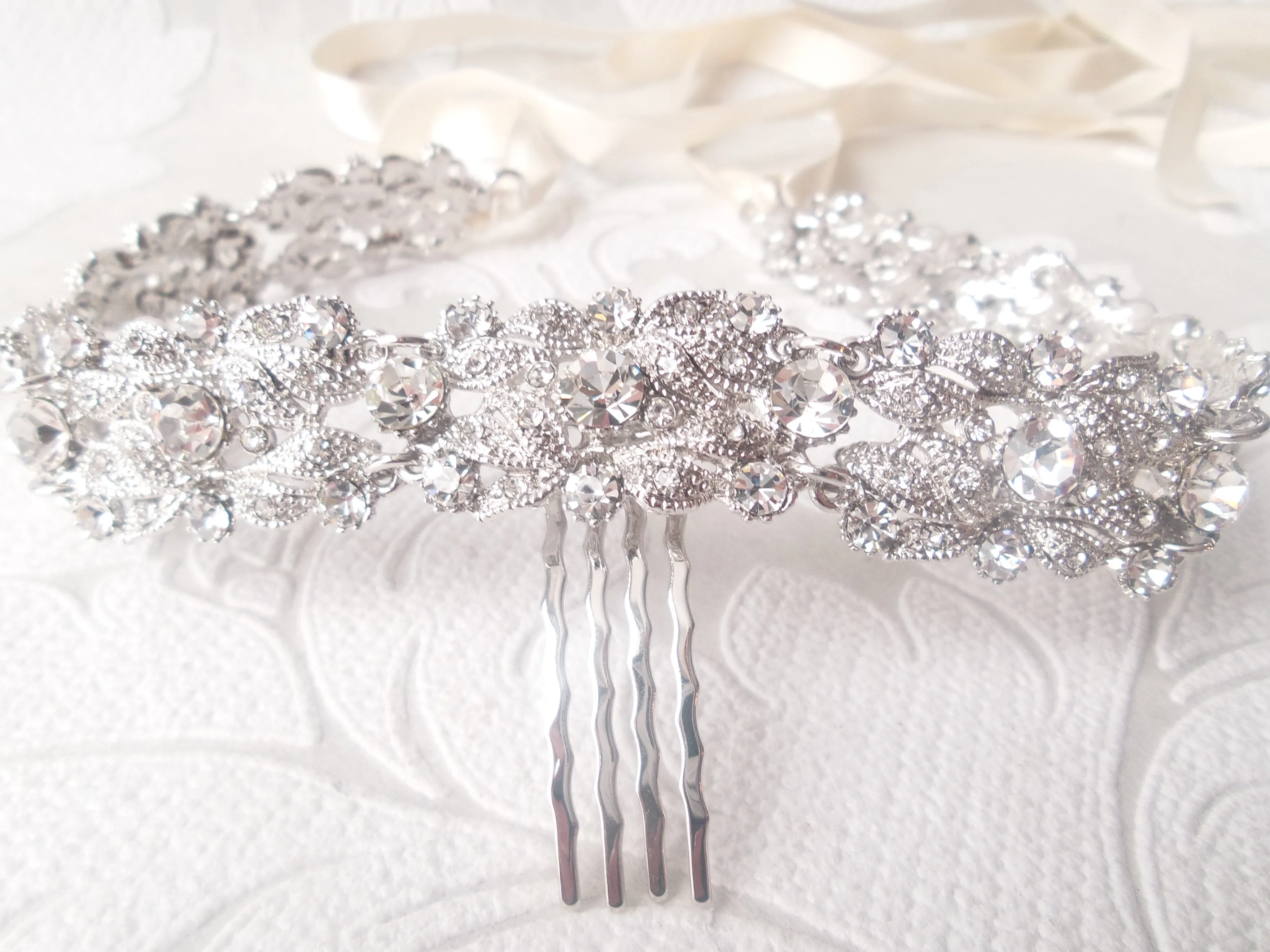 Floral Vine Bridal Headband with Comb for Wedding Updo