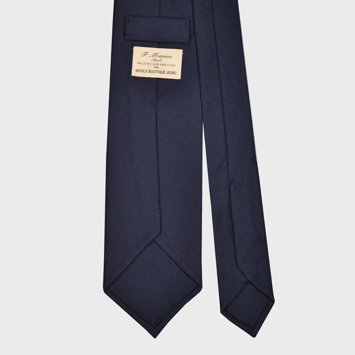 F.Marino Wool Tie 3 Folds Blue Canvas Texture