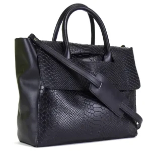 Foldover Tote in Black snke Embossed Leather (not Cncled) - final sale not exchange