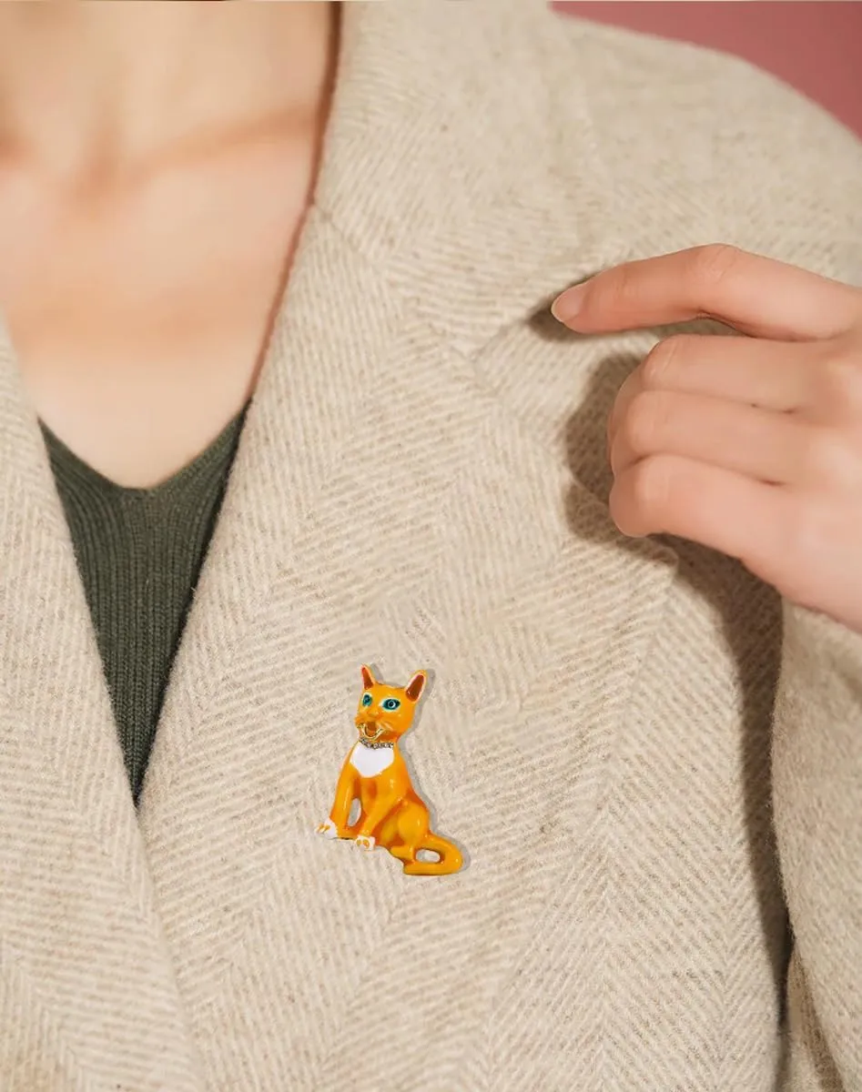 Funky Cat Animal Brooch Pin for Women Unisex Gold Tone Fashion Crystal Choker Kitten Brooches Lapel Pins Cute Dress Accessories Birthday Holiday Jewelry Gift