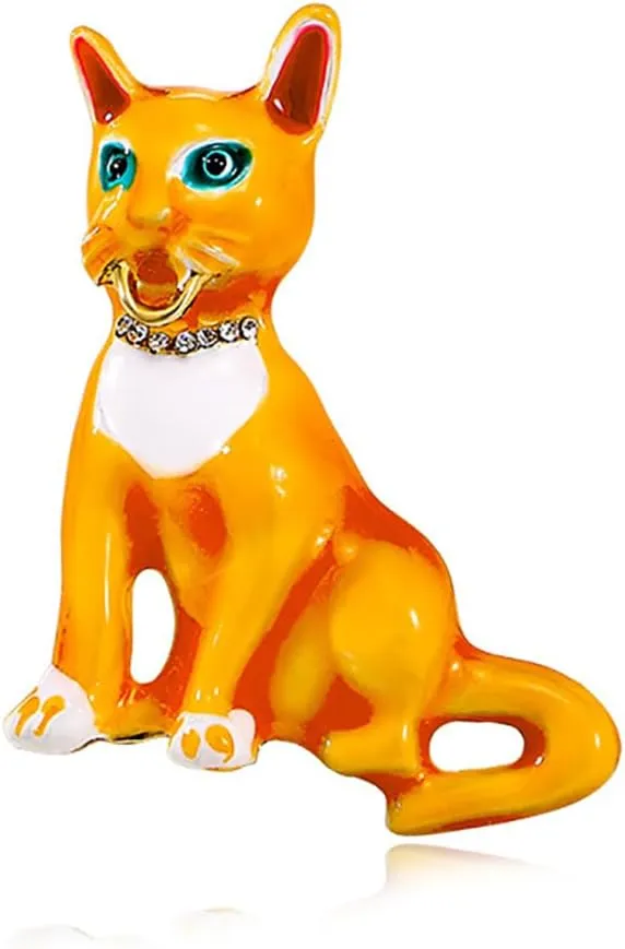 Funky Cat Animal Brooch Pin for Women Unisex Gold Tone Fashion Crystal Choker Kitten Brooches Lapel Pins Cute Dress Accessories Birthday Holiday Jewelry Gift