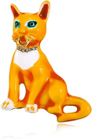 Funky Cat Animal Brooch Pin for Women Unisex Gold Tone Fashion Crystal Choker Kitten Brooches Lapel Pins Cute Dress Accessories Birthday Holiday Jewelry Gift