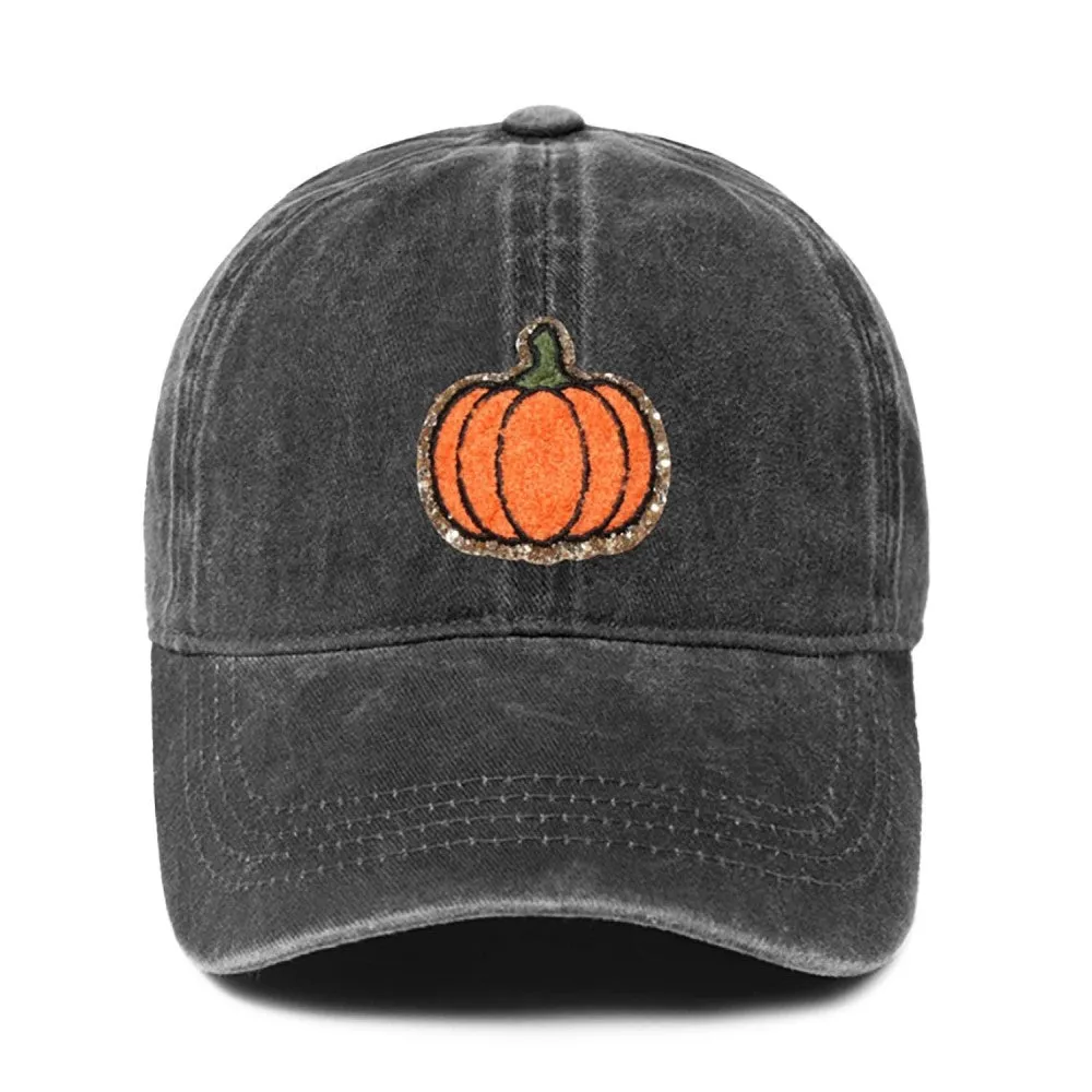 Glitter Chenille Pumpkin Patch Baseball Cap