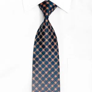 Gold Floral Trellis On Blue Rhinestone Silk Tie With Sparkles