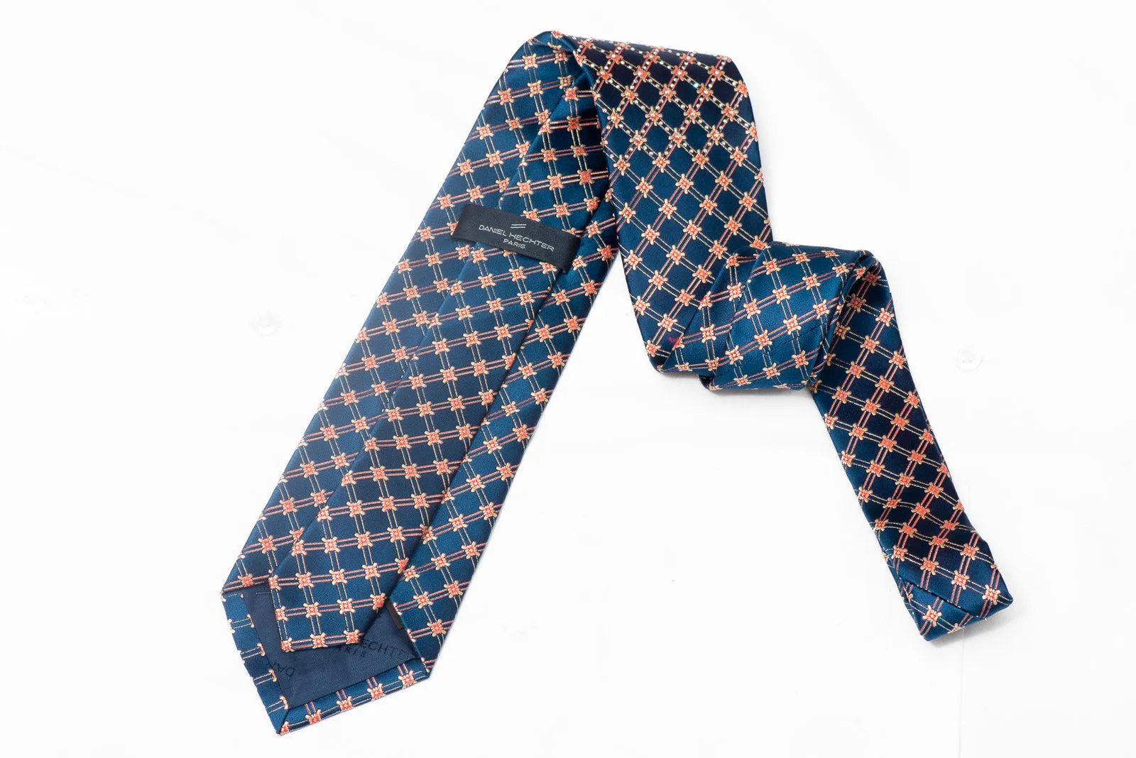 Gold Floral Trellis On Blue Rhinestone Silk Tie With Sparkles