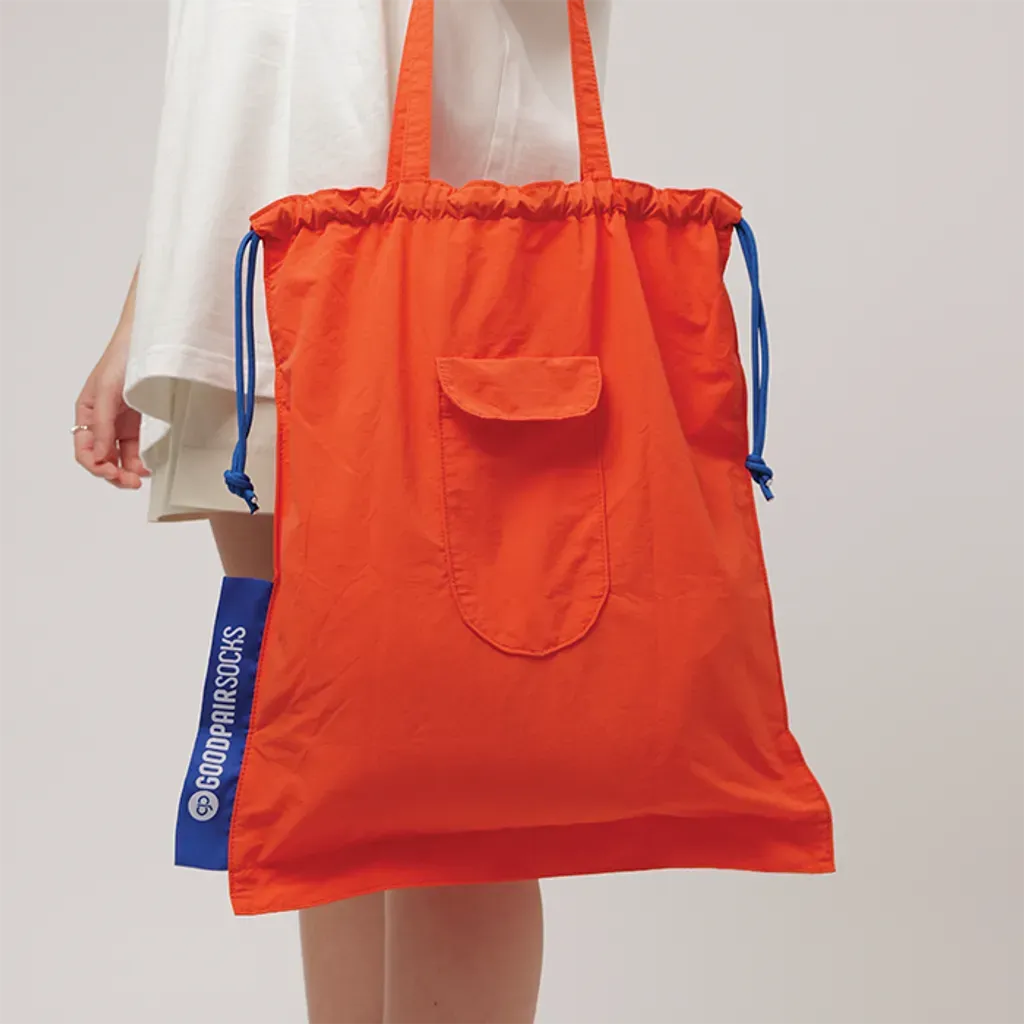 GOODPAIR SOCKS: LIPATO | Neon Orange | Foldable Drawstring Tote Bag