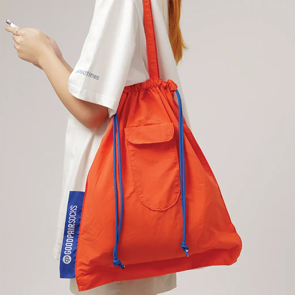 GOODPAIR SOCKS: LIPATO | Neon Orange | Foldable Drawstring Tote Bag