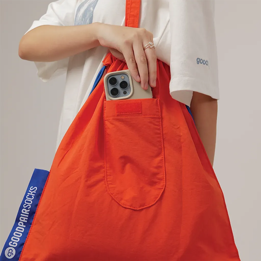 GOODPAIR SOCKS: LIPATO | Neon Orange | Foldable Drawstring Tote Bag