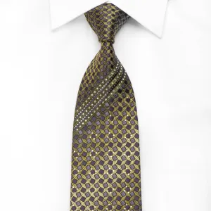 Guy Laroche Men's Crystal Silk Green Brown Geometric With Silver Sparkles