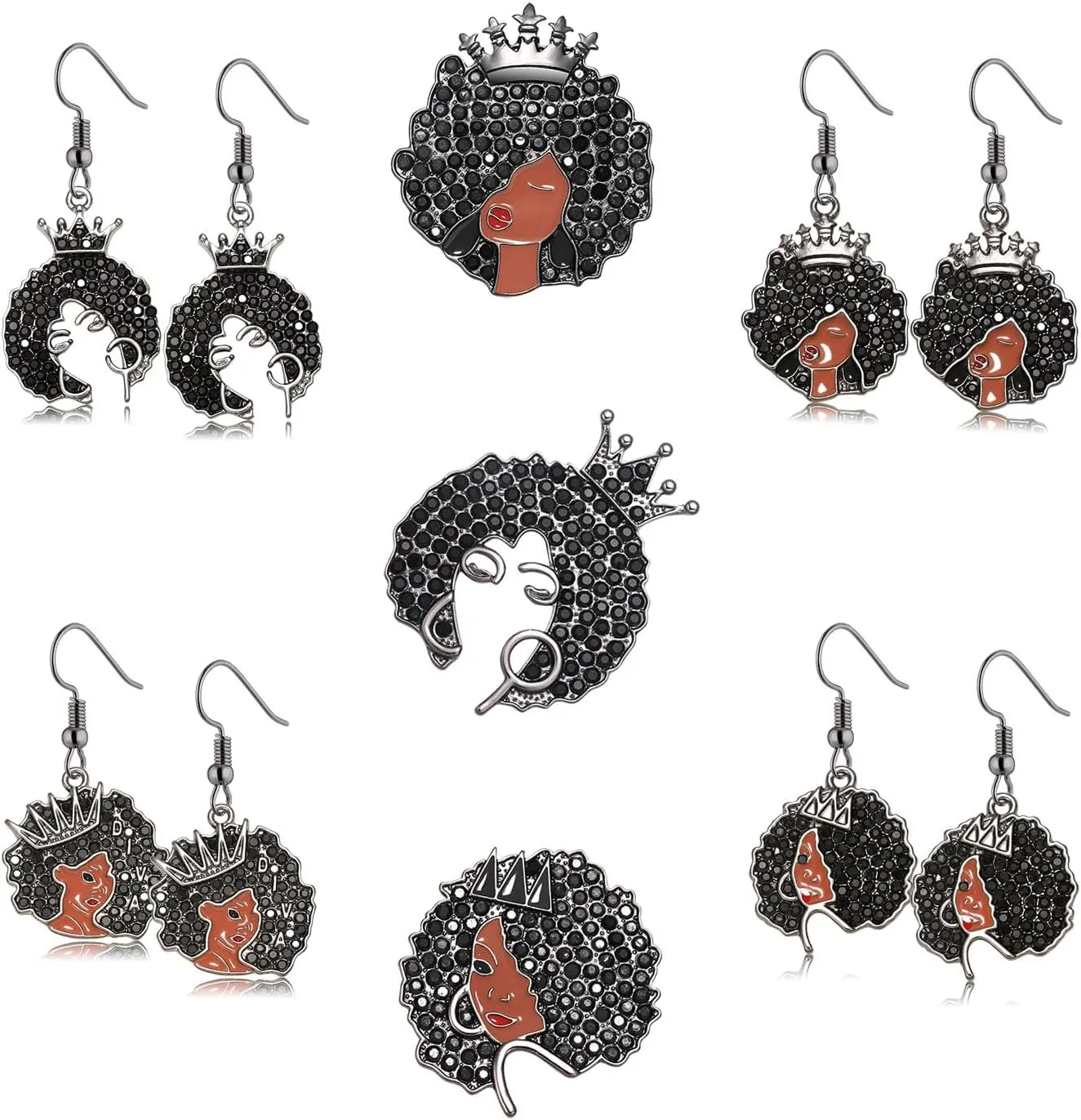 HEIDKRUEGER African Jewelry Sets for Women Black Women Brooches and African Dangle Earrings