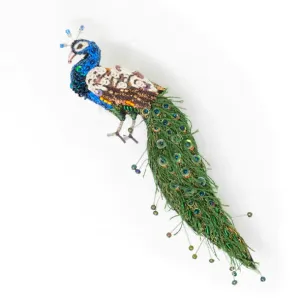Jewelled Peacock Hand-Embroidered Brooch Pin