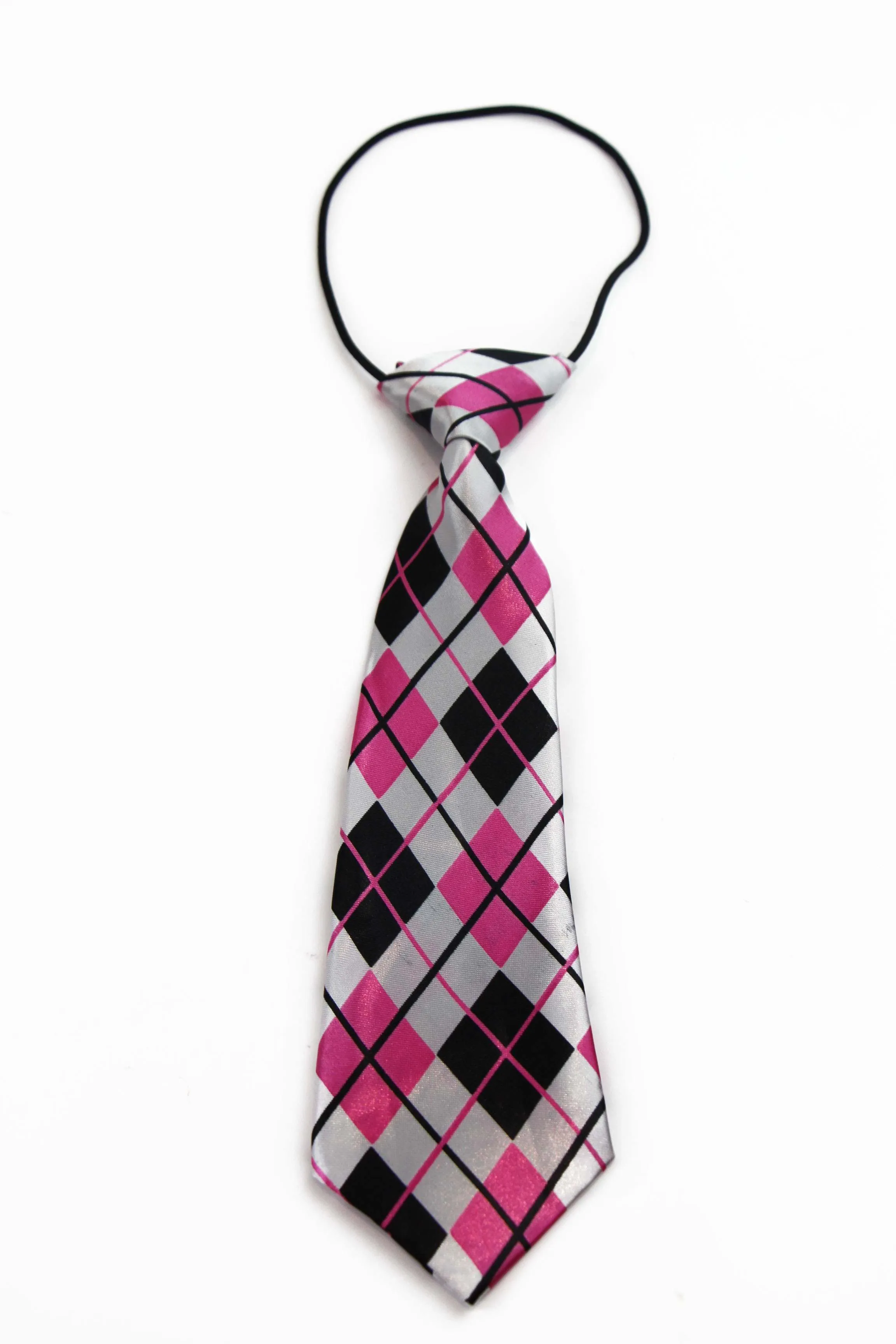 Kids Boys Pink, White & Black Patterned Elastic Neck Tie - Criss Cross Pink