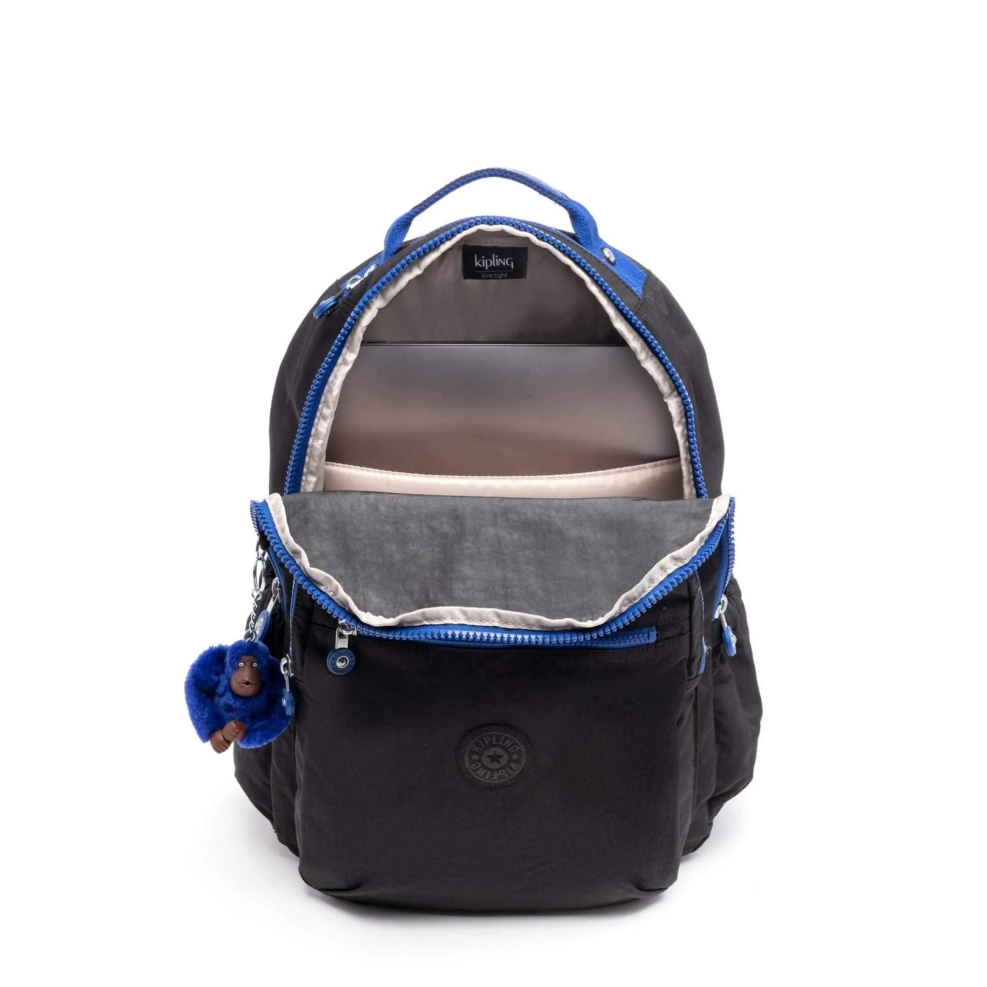 Kipling Seoul Go Large Laptop Backpack Black Contrast Blue