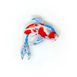 Kohaku Koi Hand-Embroidered Brooch Pin