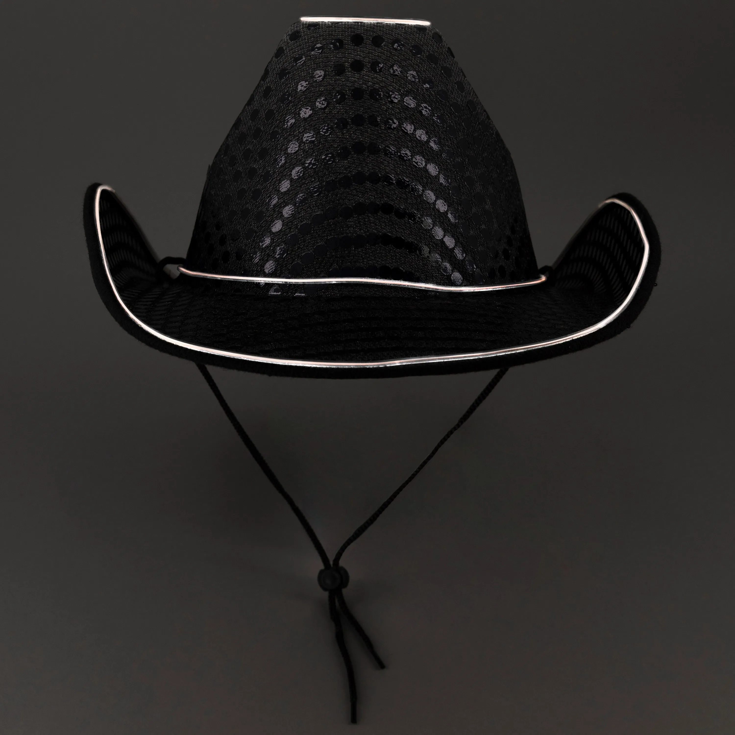 LED Flashing EL Wire Black Sequin Cowboy Party Hat - Pack of 2