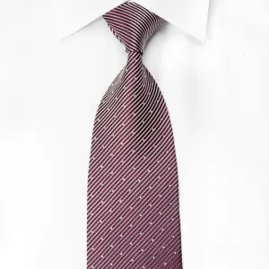 Louis Quatorze Men's Crystal Silk Necktie Silver Purple Striped Sparkling With Rhinestones