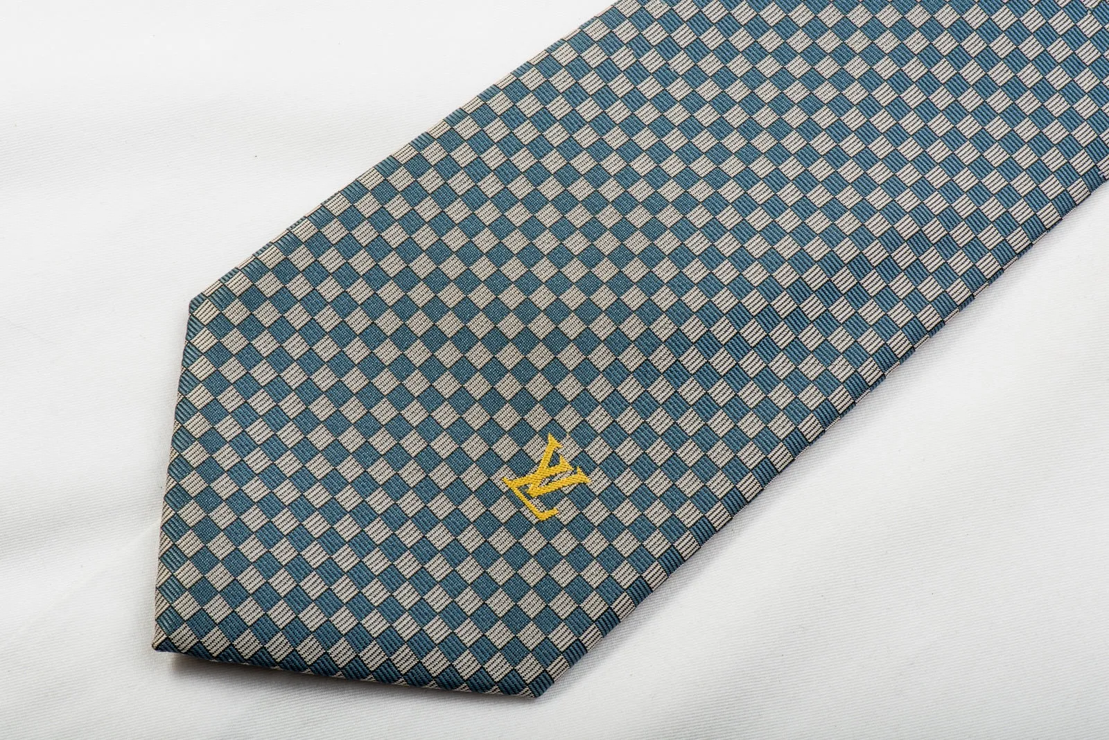 Louis Vuitton Silk Necktie Checker In Blue Gray