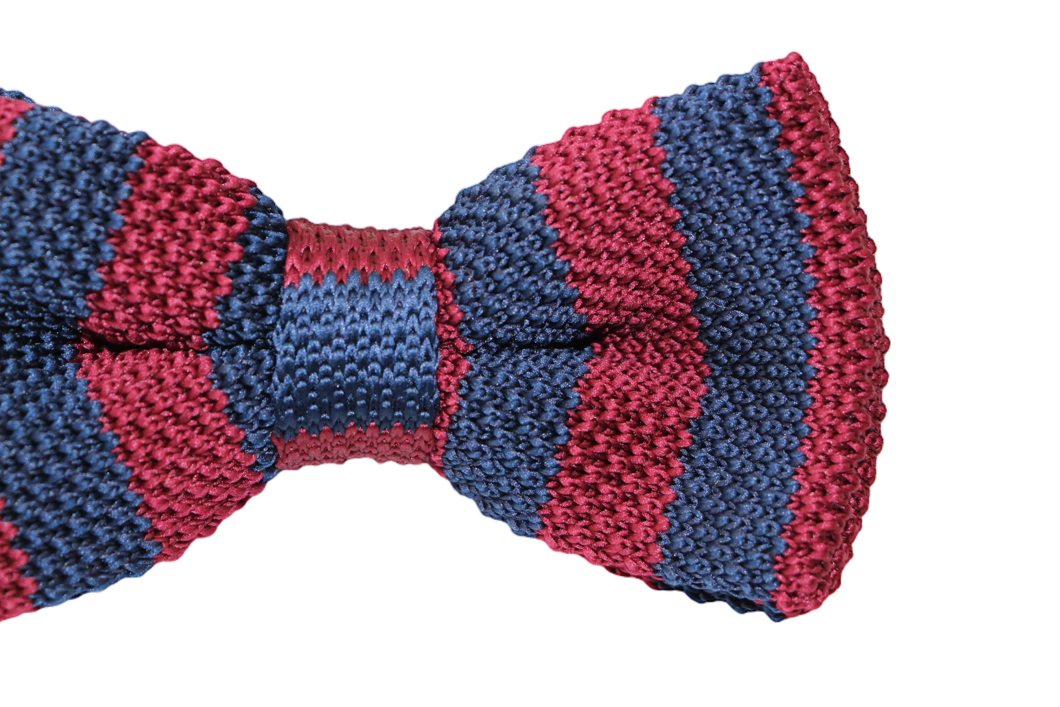 Mens Navy And Maroon Thick Vertical Striped Knitted Bow Tie