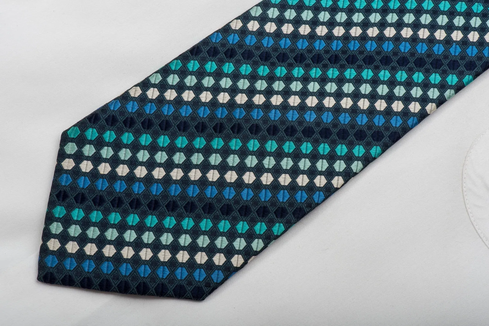 Metro City Mens Silk Necktie Geometric On Blue Sparkling With Rhinestones