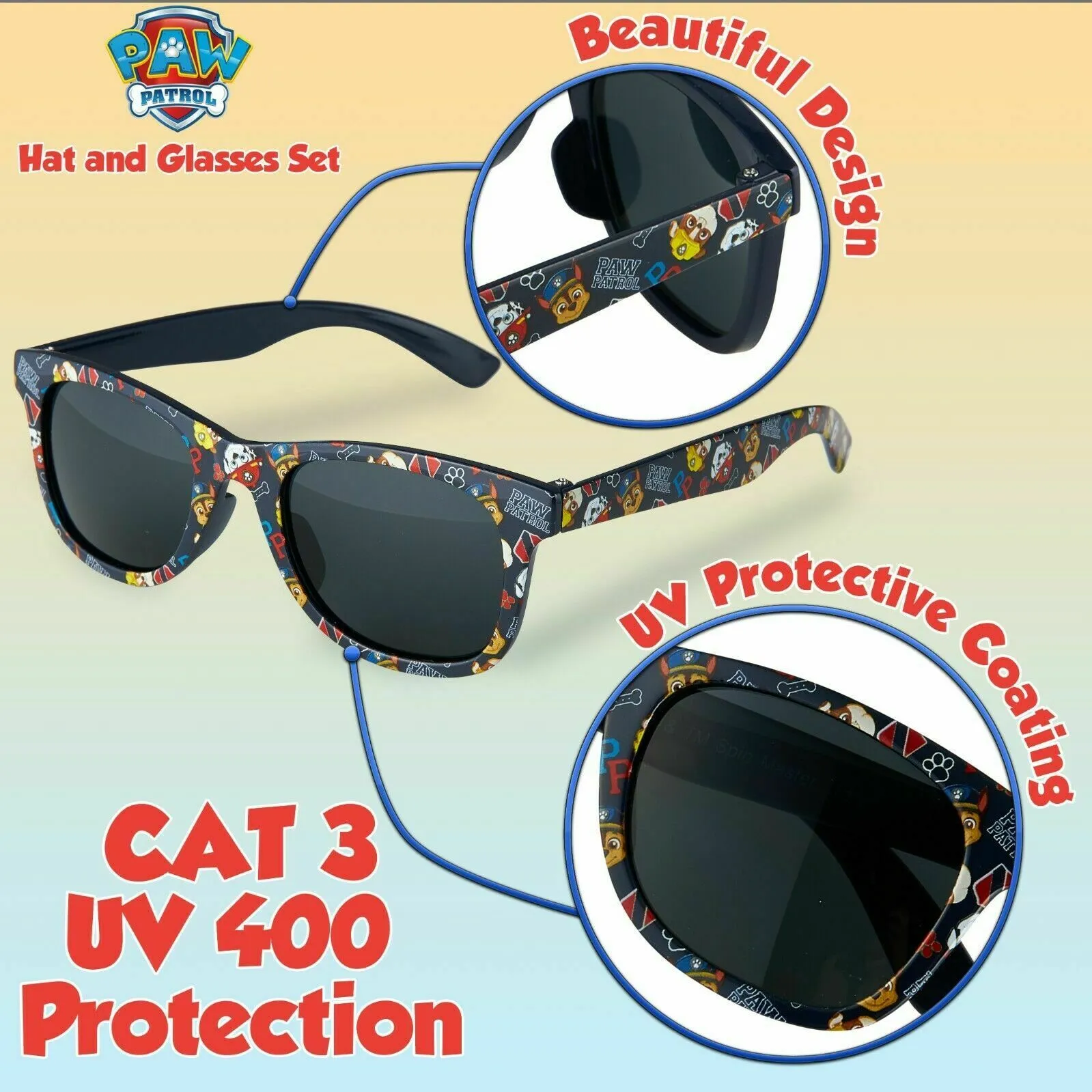Paw Patrol Baseball Cap and Kids Sunglasses - Boys Sun Hat & UV400 Sunglasses