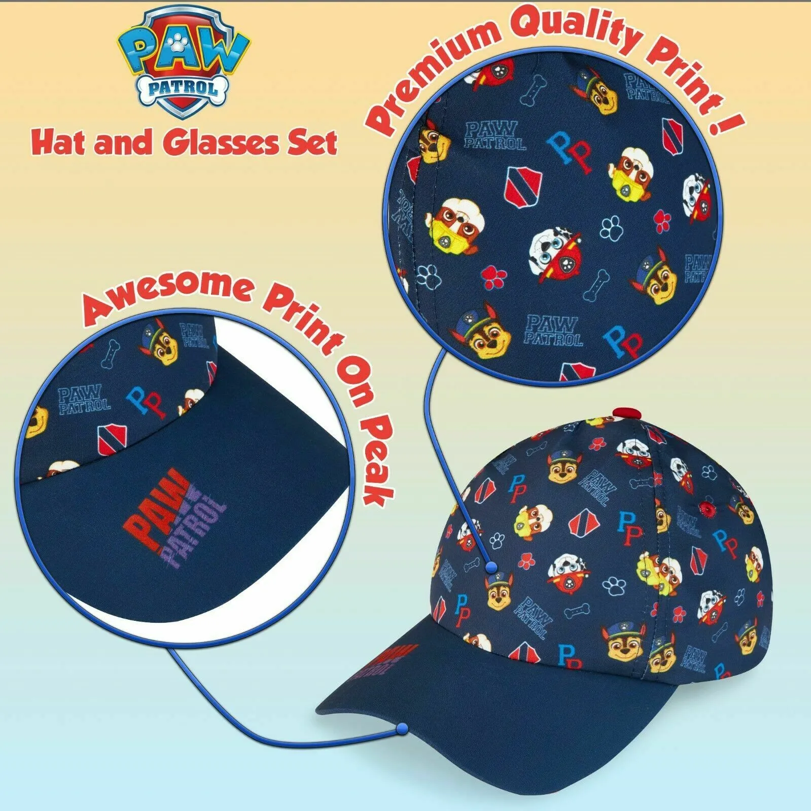 Paw Patrol Baseball Cap and Kids Sunglasses - Boys Sun Hat & UV400 Sunglasses
