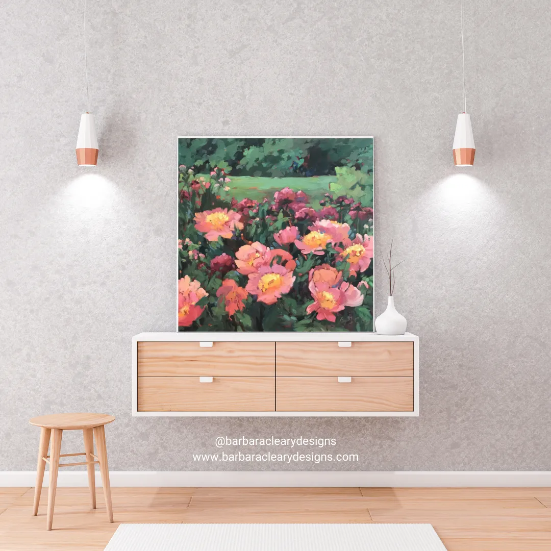 'Pink Princess' Floral I 16x16 inch Art Print on Canvas I Original Artwork by American Artist Barbara Cleary I F25
