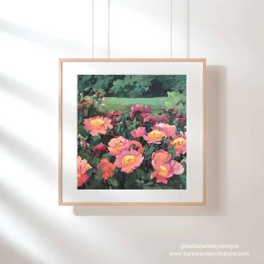 'Pink Princess' Floral I 16x16 inch Art Print on Canvas I Original Artwork by American Artist Barbara Cleary I F25
