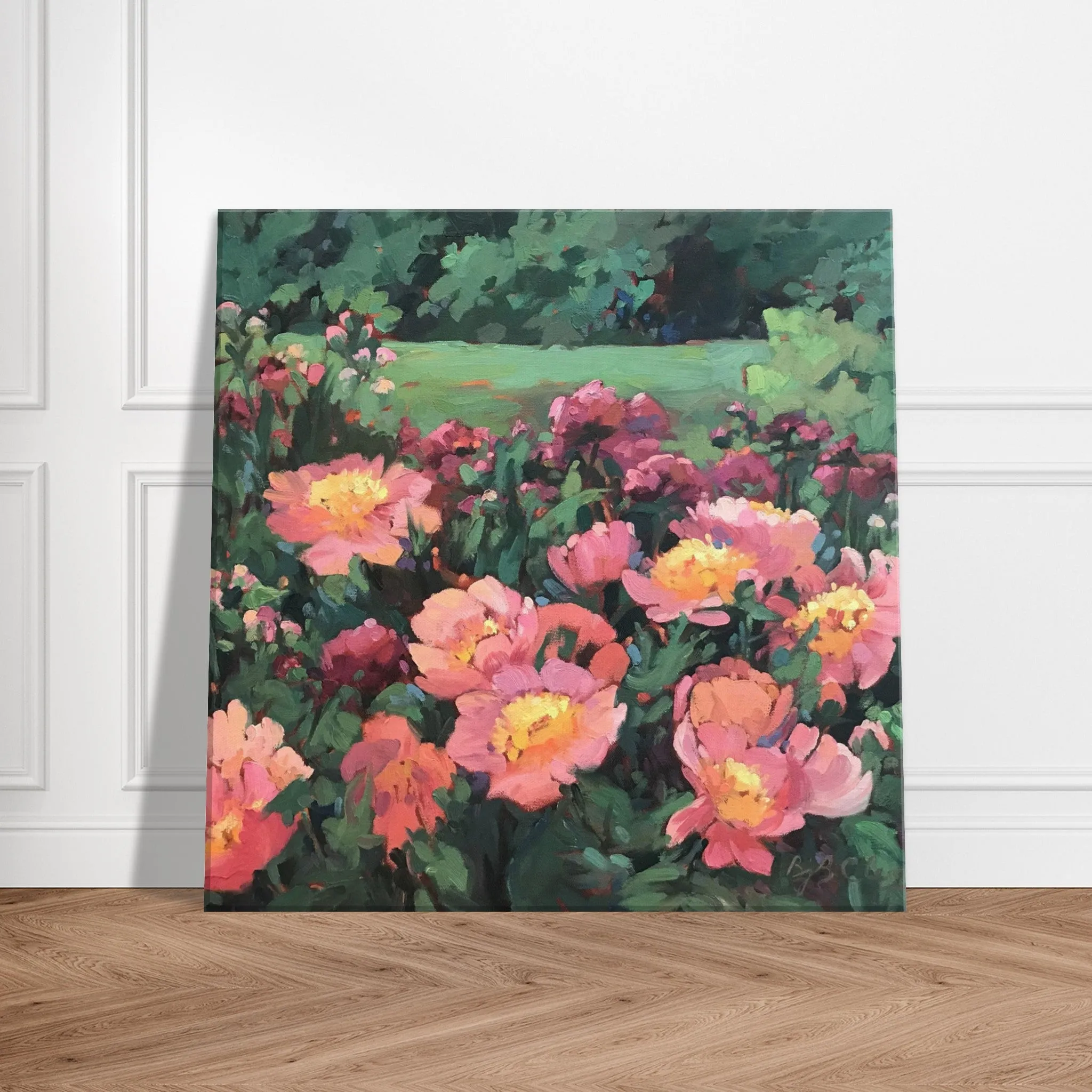 'Pink Princess' Floral I 16x16 inch Art Print on Canvas I Original Artwork by American Artist Barbara Cleary I F25