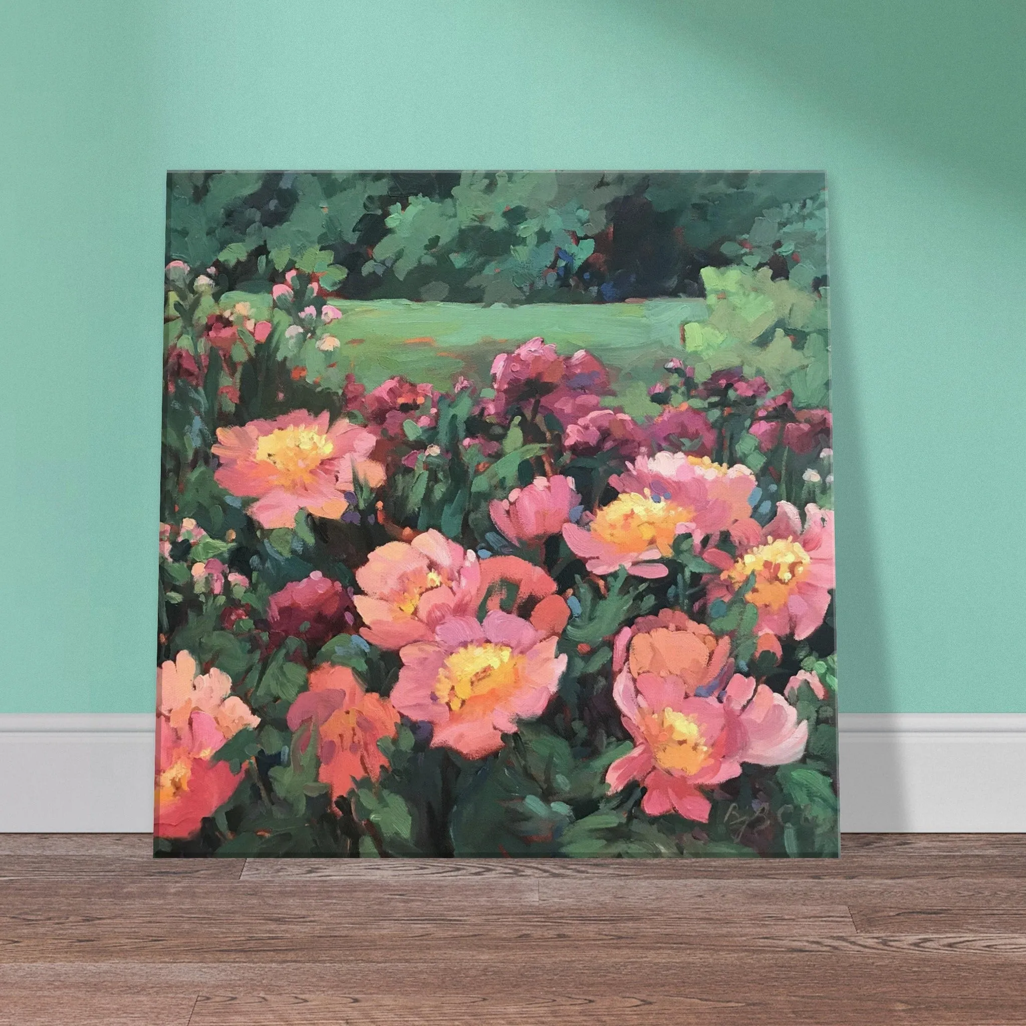 'Pink Princess' Floral I 16x16 inch Art Print on Canvas I Original Artwork by American Artist Barbara Cleary I F25