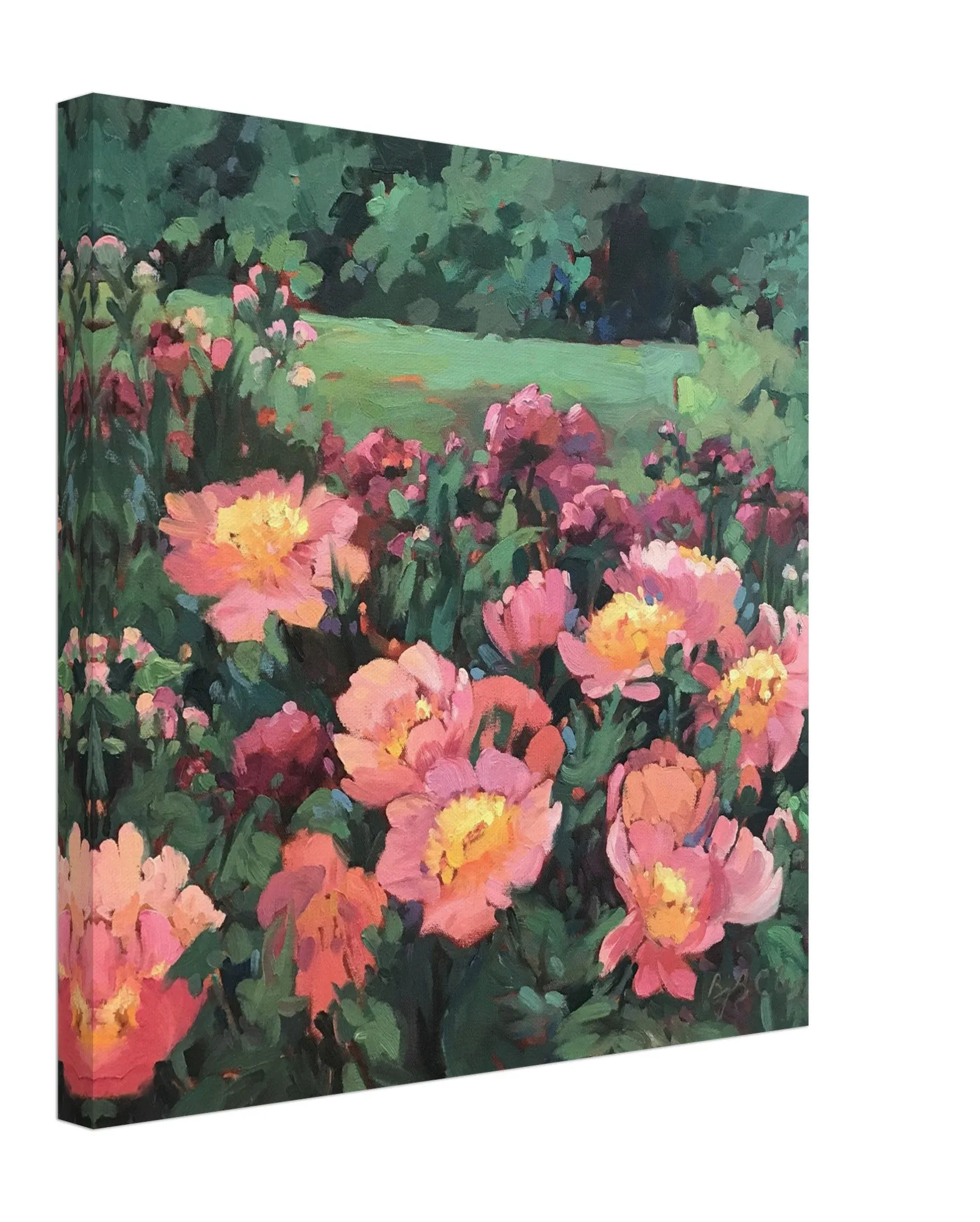 'Pink Princess' Floral I 16x16 inch Art Print on Canvas I Original Artwork by American Artist Barbara Cleary I F25