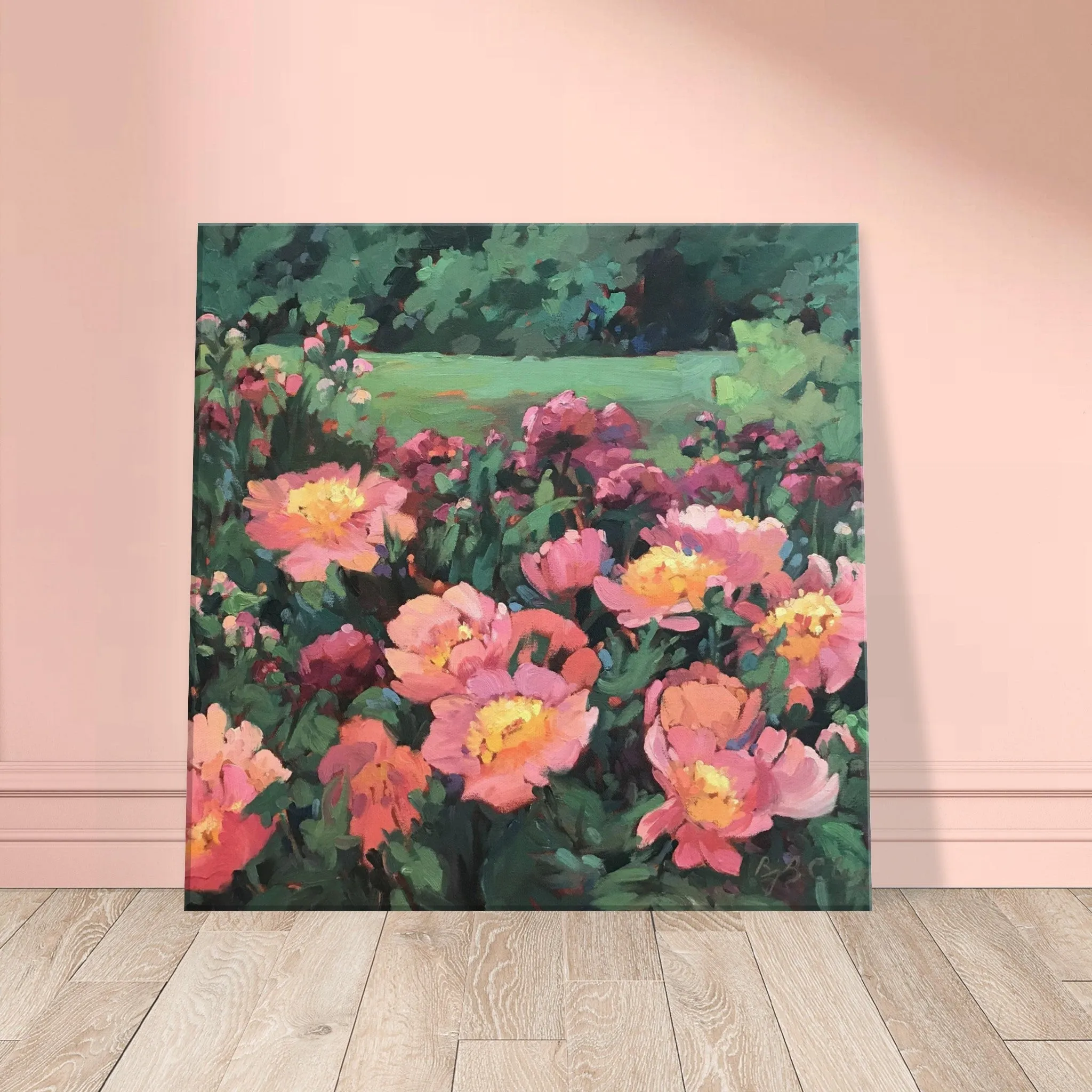 'Pink Princess' Floral I 16x16 inch Art Print on Canvas I Original Artwork by American Artist Barbara Cleary I F25