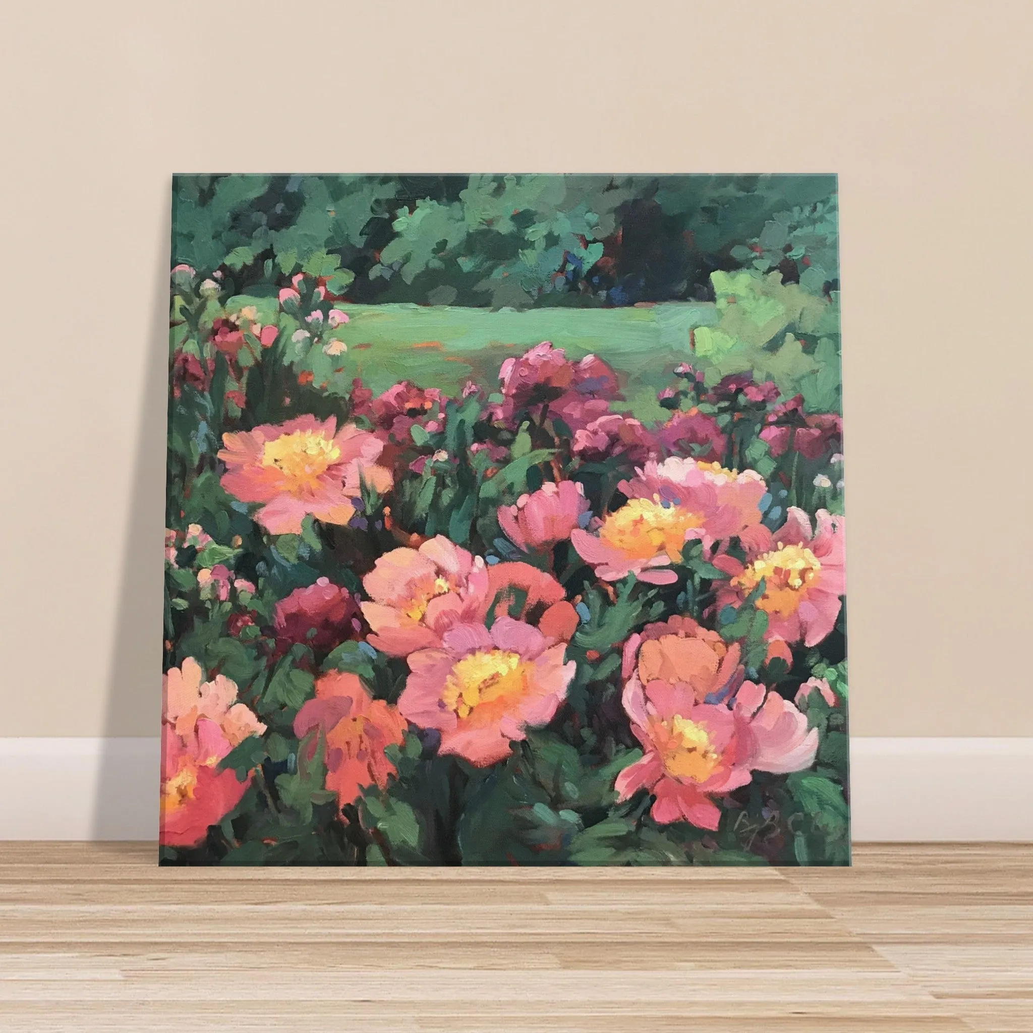 'Pink Princess' Floral I 16x16 inch Art Print on Canvas I Original Artwork by American Artist Barbara Cleary I F25