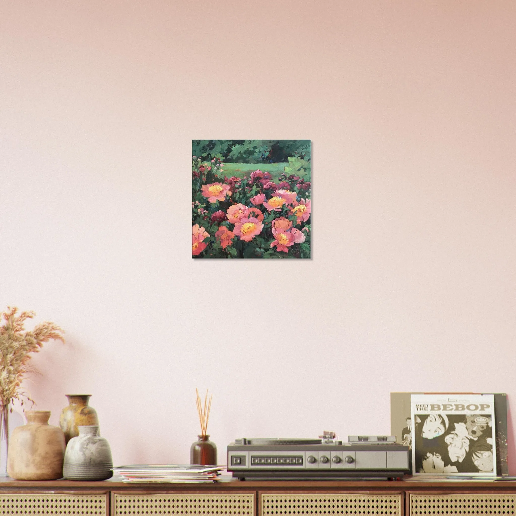 'Pink Princess' Floral I 16x16 inch Art Print on Canvas I Original Artwork by American Artist Barbara Cleary I F25