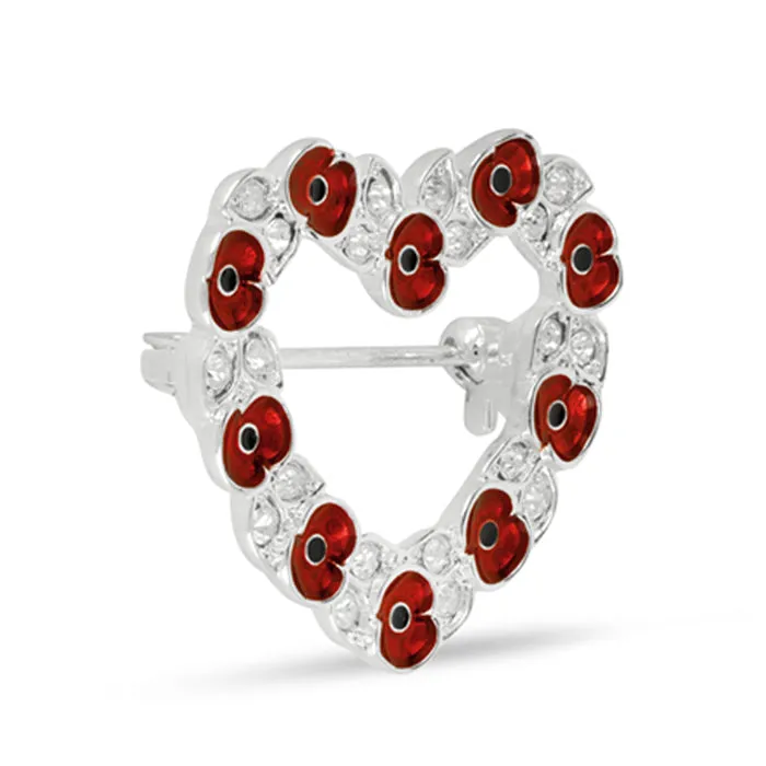 Poppy Sparkle Leaf Heart Wreath Brooch