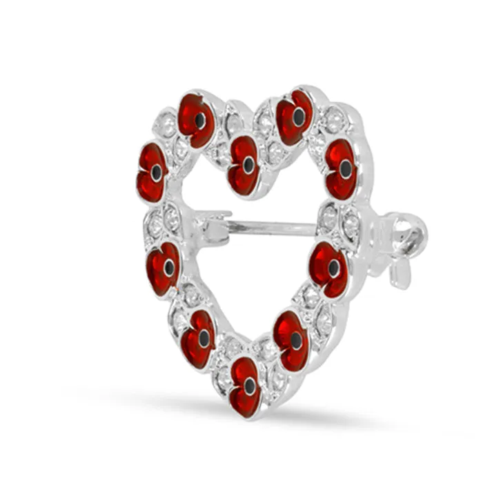 Poppy Sparkle Leaf Heart Wreath Brooch