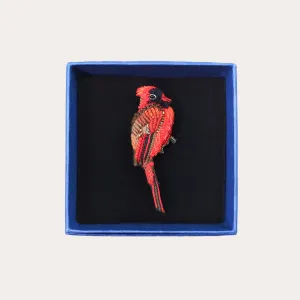 Red Cardinal Hand-Embroidered Brooch Pin*