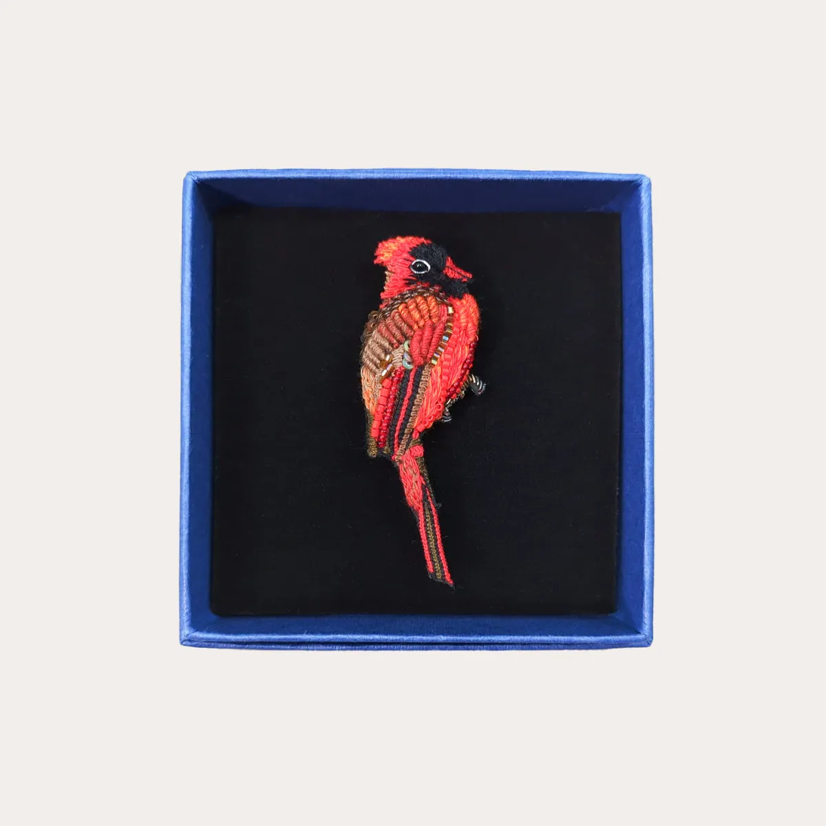 Red Cardinal Hand-Embroidered Brooch Pin*