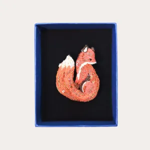 Red Fox Hand-Embroidered Brooch Pin