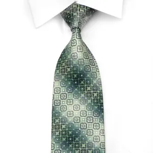 Renoma Men's Rhinestone Silk Necktie Green Foulard On Silver Blue With Silver Sparkles