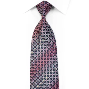 Renoma Rhinestone Necktie Pink Silver Fleur de Lis on Navy With Sparkles