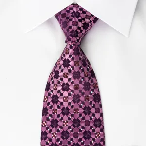 Renoma Silk Rhinestone Necktie Checker On Purple With Purple Sparkles