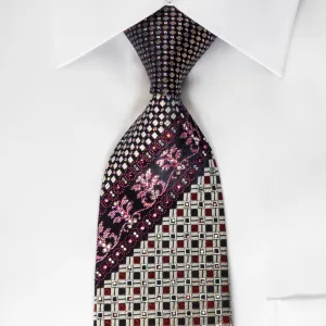 Renoma Silk Rhinestone Necktie Silver Trellis On Navy With Silver Sparkles