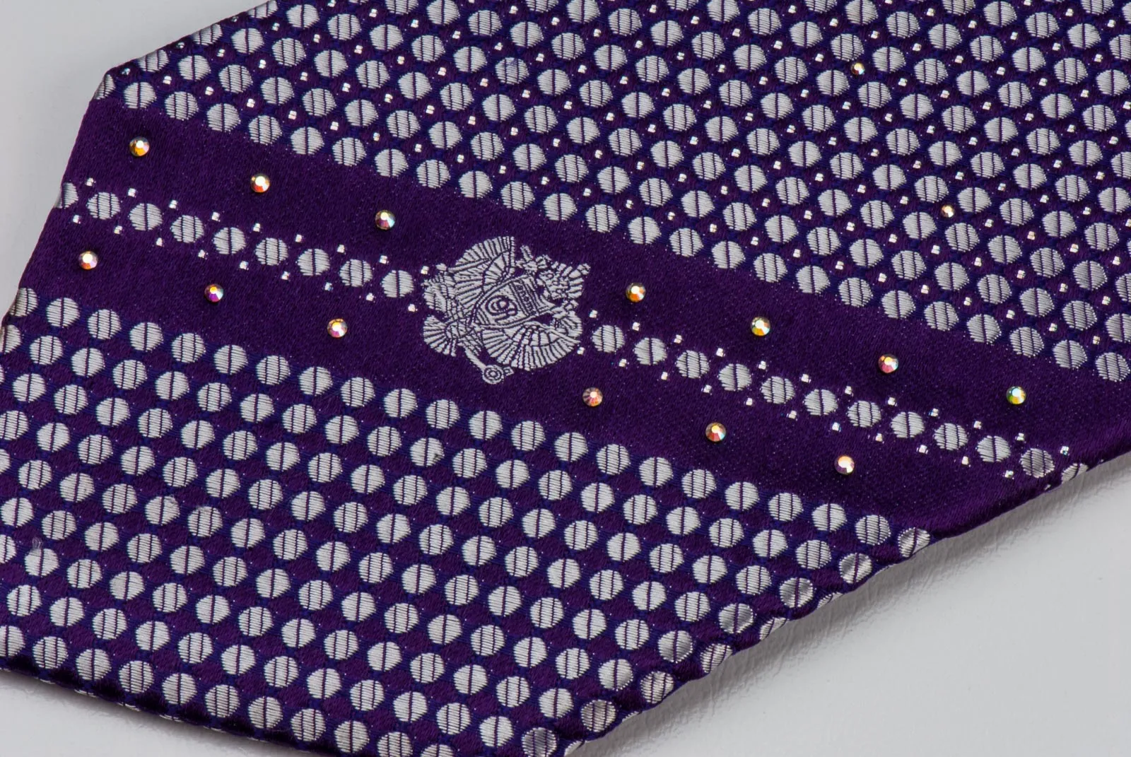 Rhinestone Tie By Renoma Silver Dots On Purple Silk With Silver Sparkles