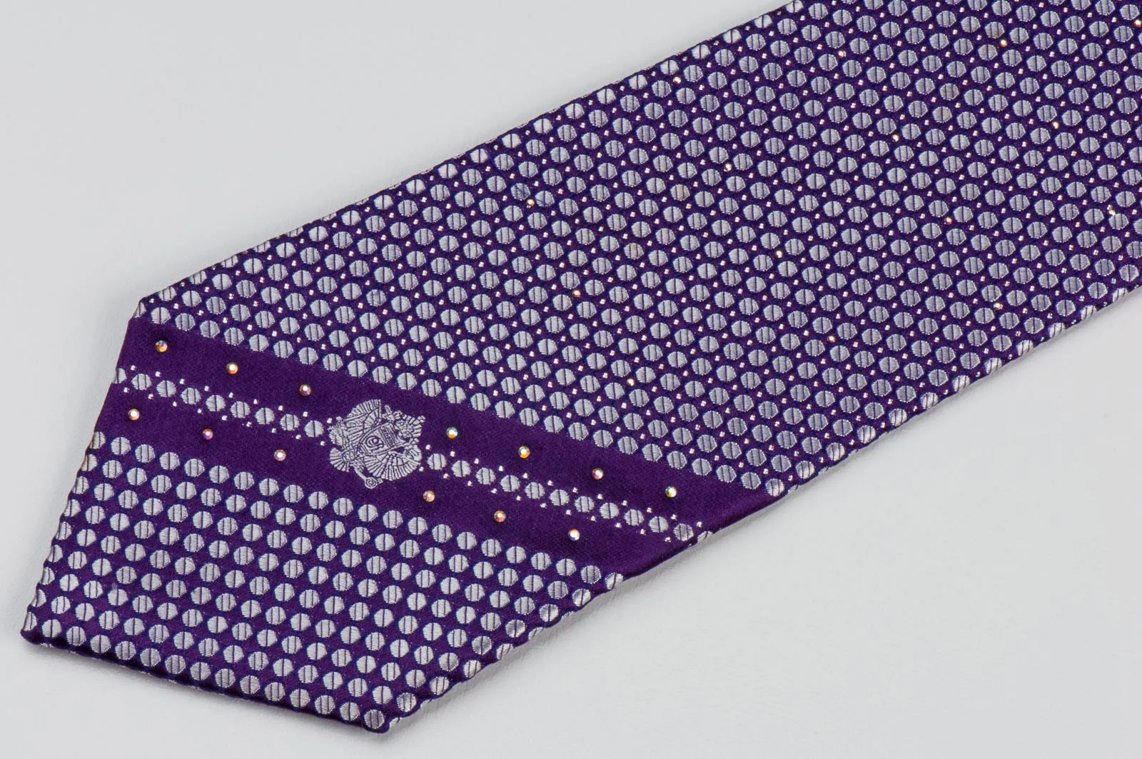 Rhinestone Tie By Renoma Silver Dots On Purple Silk With Silver Sparkles