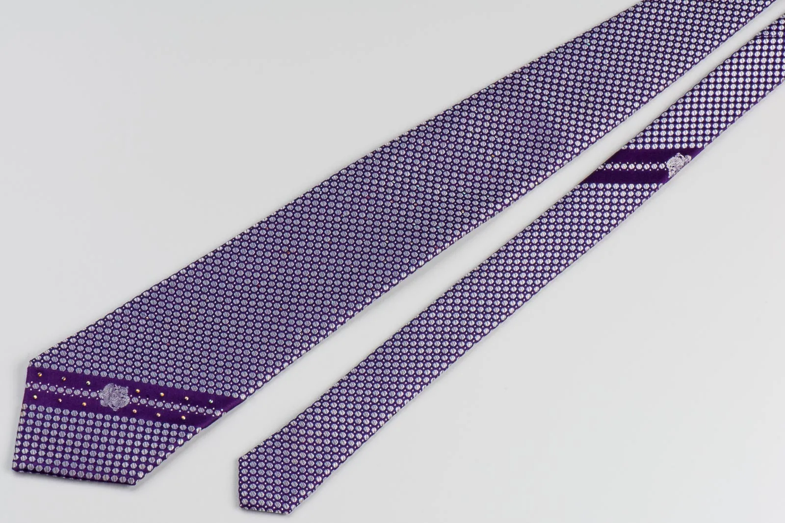Rhinestone Tie By Renoma Silver Dots On Purple Silk With Silver Sparkles