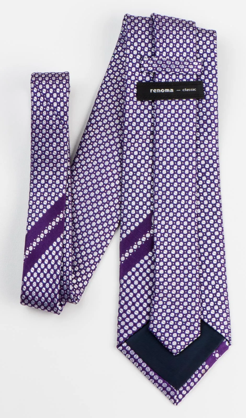 Rhinestone Tie By Renoma Silver Dots On Purple Silk With Silver Sparkles