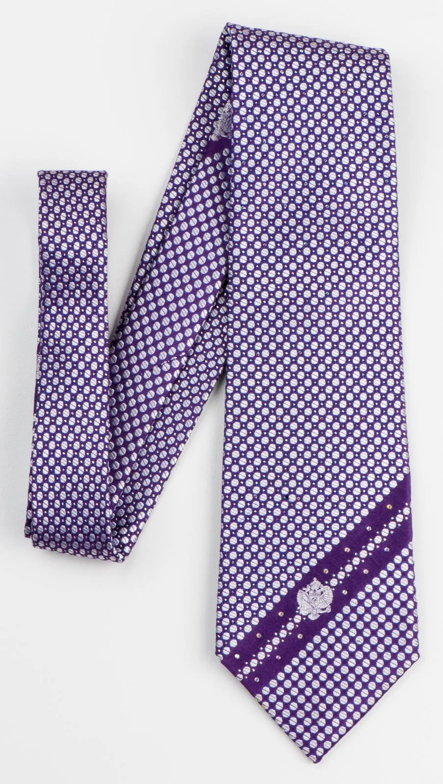 Rhinestone Tie By Renoma Silver Dots On Purple Silk With Silver Sparkles
