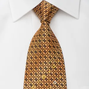 Rogers Dail Rhinestone Silk Necktie Orange Circles On Brown With Silver Sparkles